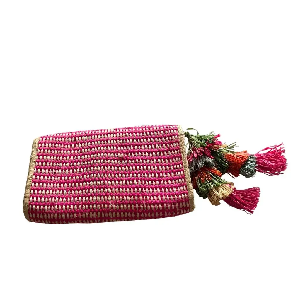 Mar Y Sol Colorful Straw Raffia Clutch Resort Fiesta Euro Summer Going Out Bag